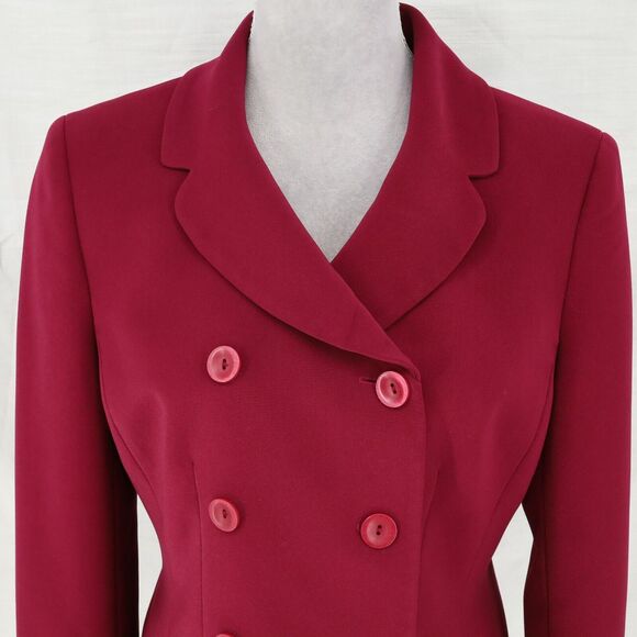 Le Suit Jacket Petites 8P Raspberry Pink Crepe Lined Double Breasted Career - Picture 7 of 13